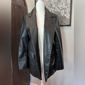 Black Leather Blazer Jacket - Women